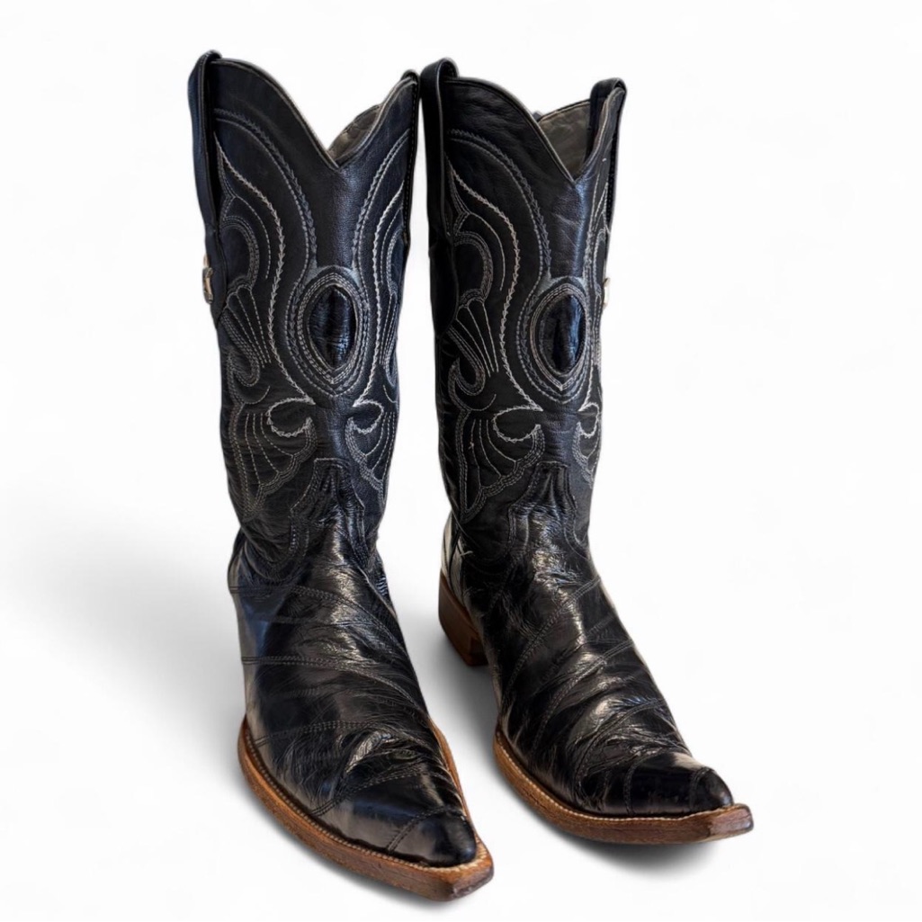 Los Altos Eel Boots Xxx-Toe 950805 Mens Black Wide Cowboy Western Boots